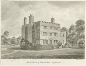 Butterton Hall: desenho em sépia, 1844 de John Buckler