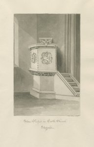 Igreja do Castelo - Púlpito de Pedra na Igreja: desenho sépia de John Buckler