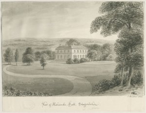 Cheddleton - Ashcombe Hall: desenho sépia, 1844 de John Buckler