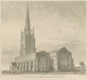 Igreja Clifton Campville: desenho sépia de John Buckler