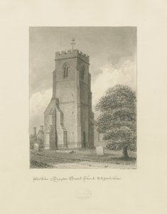 Igreja Drayton Bassett: desenho em sépia, 1838 de John Buckler