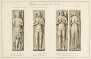 Essex - Igreja de Earls Colne - Efígies: desenho em sépia, 1824 de John Buckler