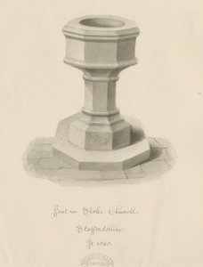Igreja Font Stoke-upon-Trent: desenho em sépia de John Buckler