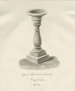 Fonte na Igreja Barlaston: desenho em sépia, 1844 de John Buckler