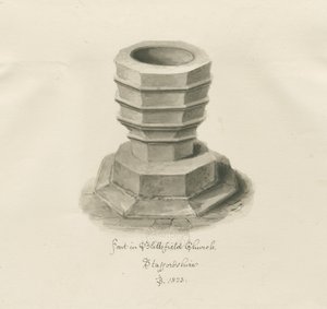 Fonte na Igreja de Blithfield: desenho em sépia de John Buckler