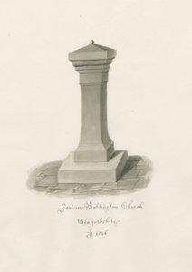 Fonte em Bobbington Church: desenho sépia de John Buckler