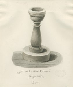 Fonte em Cauldon Igreja: desenho sépia de John Buckler