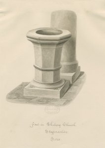 Fonte na Igreja Chebsey: desenho em sépia de John Buckler