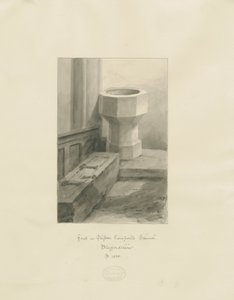 Fonte em Clifton Campville Church: desenho sépia de John Buckler