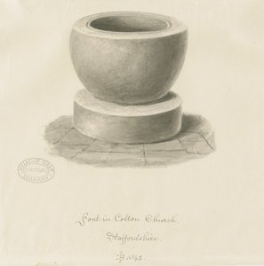 Fonte na Igreja de Colton: desenho em sépia, 1842 de John Buckler