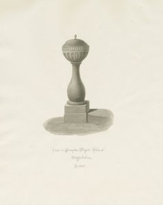 Fonte na Igreja Drayton Bassett: desenho em sépia, 1848 de John Buckler