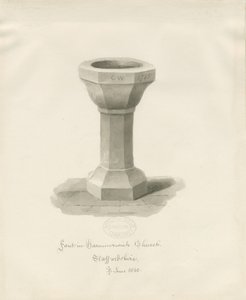 Fonte na Igreja de Hammerwich: desenho em sépia, junho de 1843 (desenho) de John Buckler
