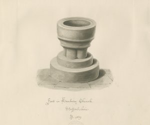Fonte na Igreja de Hanbury: desenho sépia de John Buckler