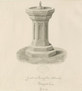 Fonte na Igreja Haughton: desenho em sépia de John Buckler