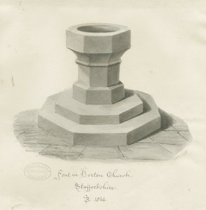Fonte na Igreja de Horton: desenho sépia de John Buckler