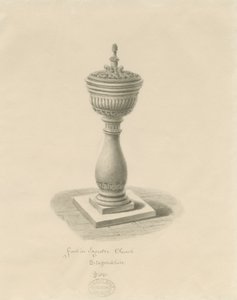 Fonte na Igreja Ingestre: desenho sépia de John Buckler