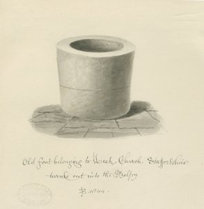 Fonte em Leek Church: desenho sépia de John Buckler