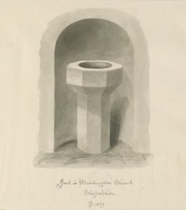 Fonte na Igreja Marchington: desenho de lavagem sépia de John Buckler