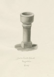 Fonte na Igreja Onecote: desenho sépia, 1847 de John Buckler