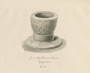 Fonte em Igreja Pipe Ridware: desenho sépia de John Buckler