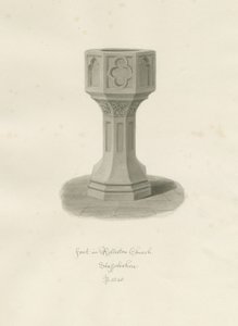 Fonte na Igreja de Rolleston: desenho sépia, 1848 de John Buckler