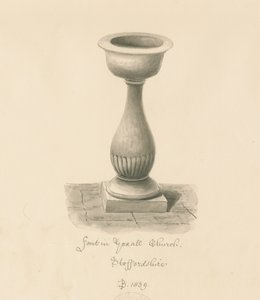 Fonte na Igreja Yoxall: desenho em sépia, 1839 de John Buckler