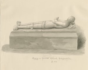 Igreja Gnosall - Effigy: desenho de lavagem de John Buckler