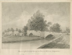 Handsacre - Ponte Alta Velha: desenho em sépia, 1839 de John Buckler