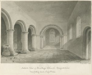 Interior da Igreja de Armitage: desenho em sépia, 6 de julho de 1844 de John Buckler
