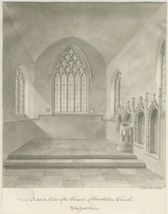 Interior da Igreja de Cheddleton: desenho sépia de John Buckler