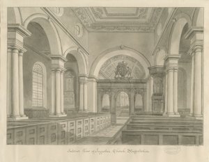 Interior da Igreja Ingestre: desenho sépia de John Buckler