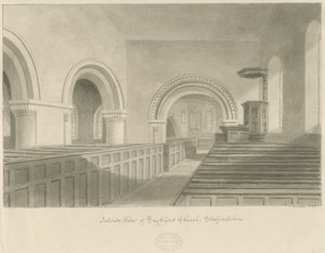 Interior da Igreja de Seighford: desenho sépia de John Buckler