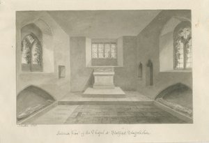 Interior da capela Statfold: desenho em sépia de John Buckler