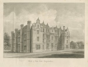 Keele Hall: desenho sépia de John Buckler