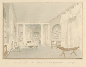 Kent - Bromley Hill - interior da sala de biblioteca, 1816 de John Buckler