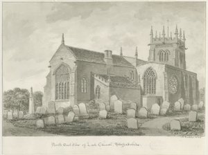 Igreja Leek: desenho em sépia, 1844 de John Buckler