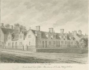 Leek Town - "Ash" s Almshouses ": desenho sépia, 1844 de John Buckler