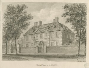 Lichfield - Palácio do Bispo em The Close: desenho sépia de John Buckler