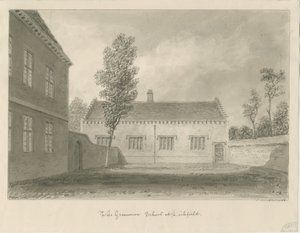 Lichfield - Escola de Gramática: desenho sépia de John Buckler