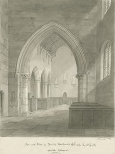 Lichfield - Interior da Igreja de São Miguel: desenho sépia de John Buckler