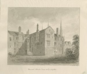 Lichfield - Casa Antiga no Encerramento: desenho sépia de John Buckler