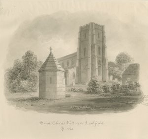 Lichfield - Poço de St. Chad: desenho sépia de John Buckler