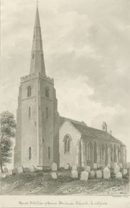 Lichfield - Igreja de São Miguel: desenho sépia de John Buckler