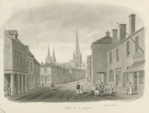 Lichfield - Vista da rua: desenho em sépia, 1843 de John Buckler