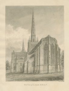 Catedral de Lichfield - vista leste: desenho em sépia, 1838 de John Buckler