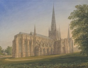 Catedral de Lichfield - Vista nordeste: pintura em aquarela, nd [1770-1851] de John Buckler