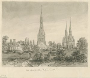 Catedral de Lichfield - vista norte: desenho em sépia, 1838 de John Buckler