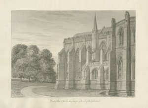 Catedral de Lichfield - vista norte: desenho em sépia, 1845 de John Buckler