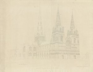 Catedral de Lichfield - Noroeste Vista: gravura, 1807 de John Buckler