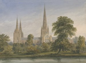 Catedral de Lichfield - Vista sudeste: pintura em aquarela, nd [ 1842] de John Buckler